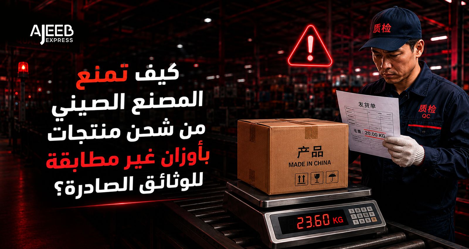 Blog فحص وزن كرتون في مصنع صيني للتأكد من مطابقة الوزن الفعلي مع قائمة التعبئة ووثائق الشحن