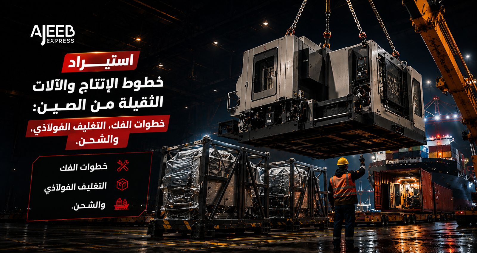 Blog استيراد خطوط الإنتاج والآلات الثقيلة من الصين مع خطوات الفك والتغليف الفولاذي والتحميل والشحن إلى السعودية