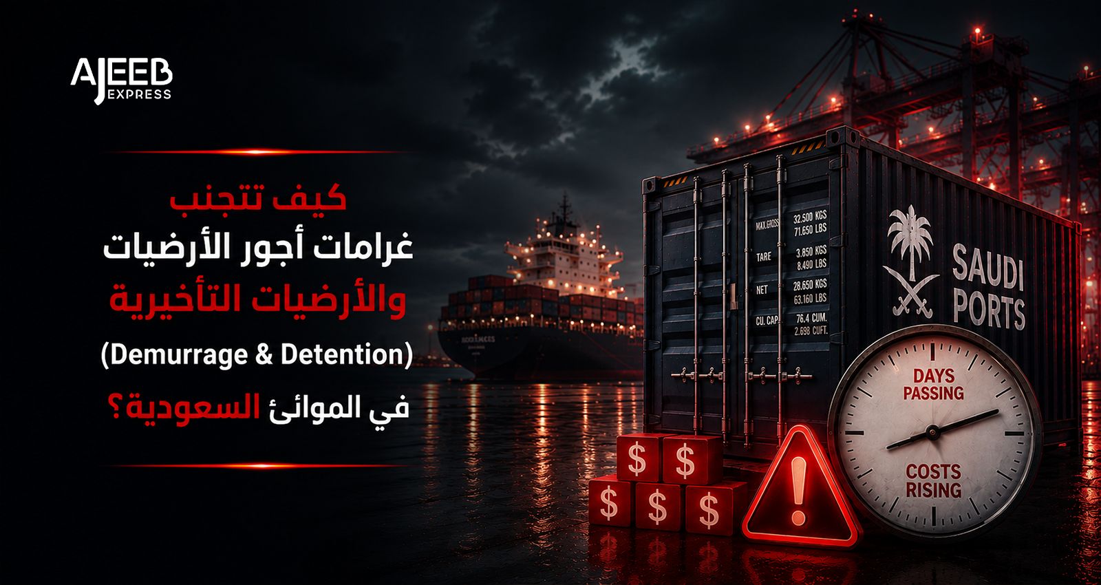 Blog Shipping container at a Saudi port with demurrage and detention charges highlighted for importers